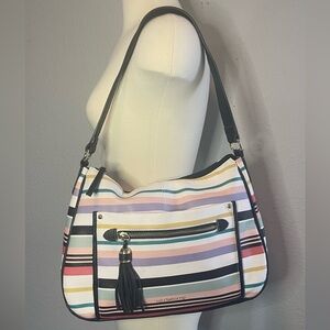 Liz Claiborne Striped Faux Leather Handbag Shoulder Bag Purse